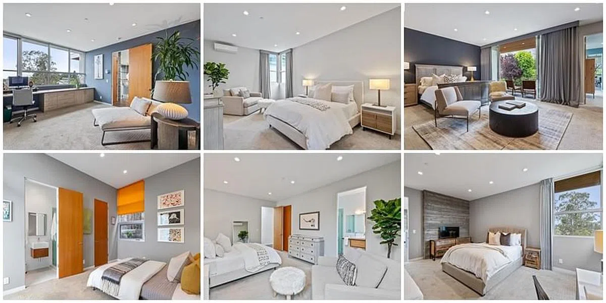 豪宅里有至少六间卧房，多采白亮色系布置。（互联网）