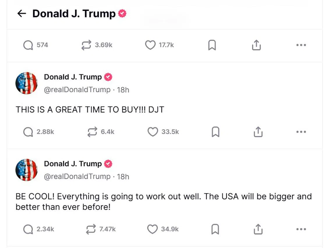 暂缓关税前吁买入股票特朗普受质疑图操纵市场| 联合早报