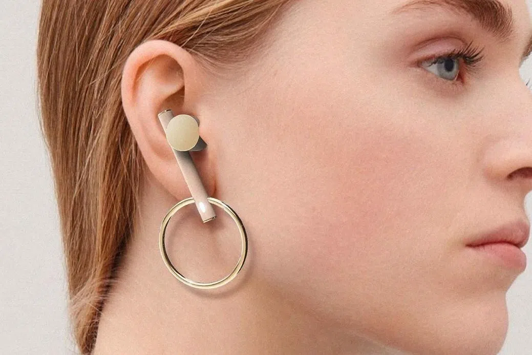 （概念图）耳机与耳环连为一体的设计。（互联网）