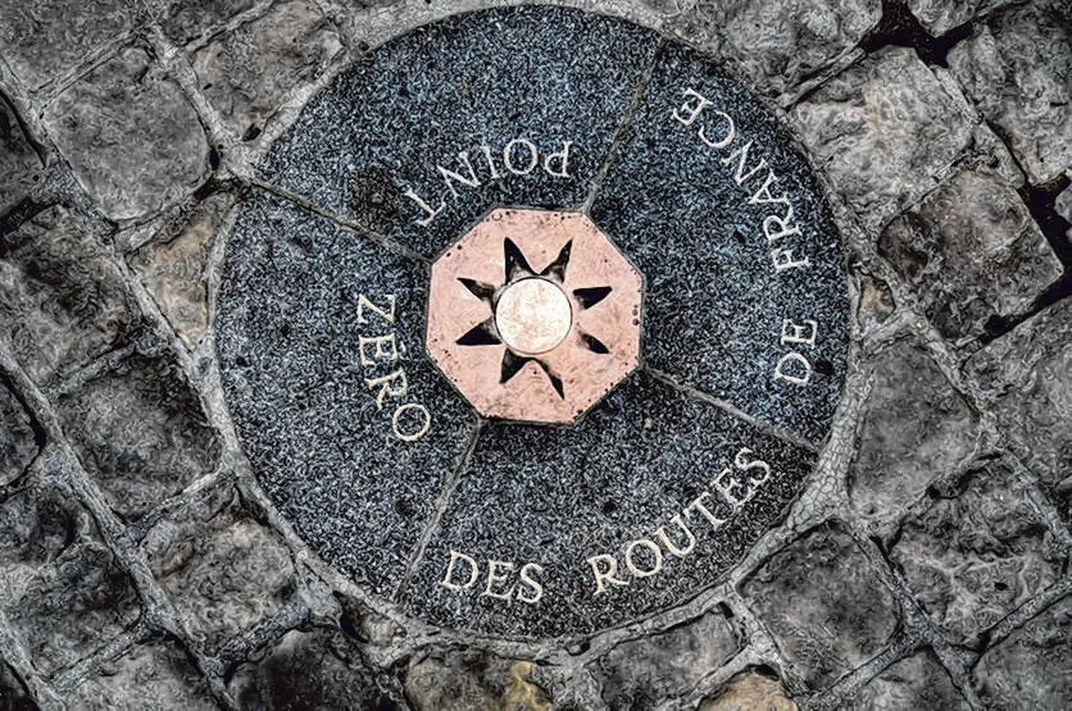 巴黎圣母院教堂前的公路零原点。