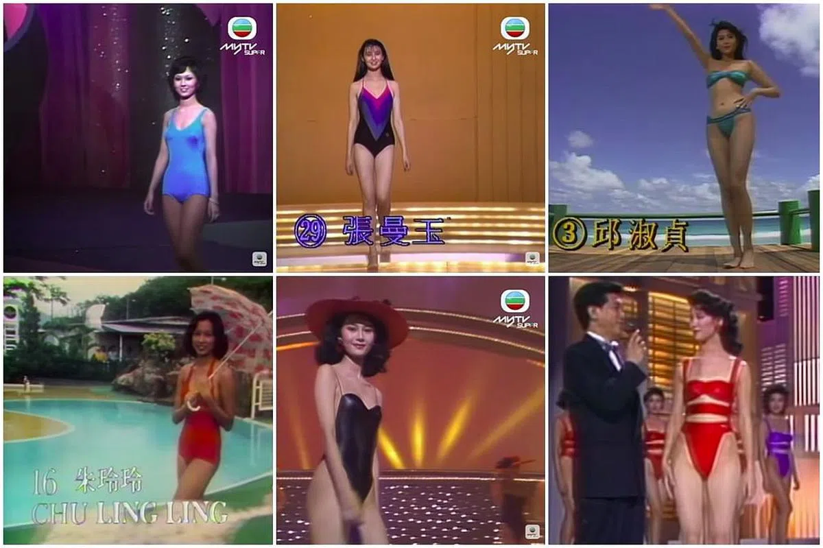 历届港姐：1973年赵雅芝（左上图起）、1983年张曼玉、1987年邱淑贞、1977年朱玲玲（左下图起）、1988年李嘉欣、1990年袁咏仪。（互联网）