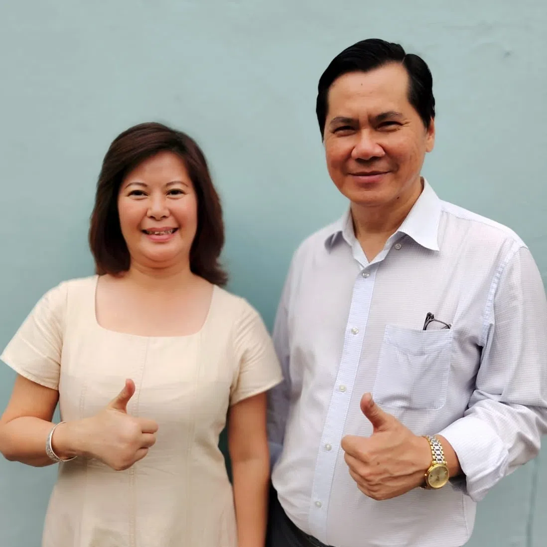 伍森全和太太杜霞贞。（林道生摄）