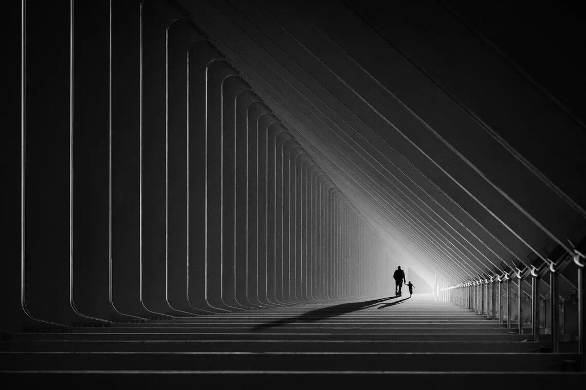 黑白公开组PSS银奖：无尽共情／陈伟思（香港）（新加坡摄影学会提供）