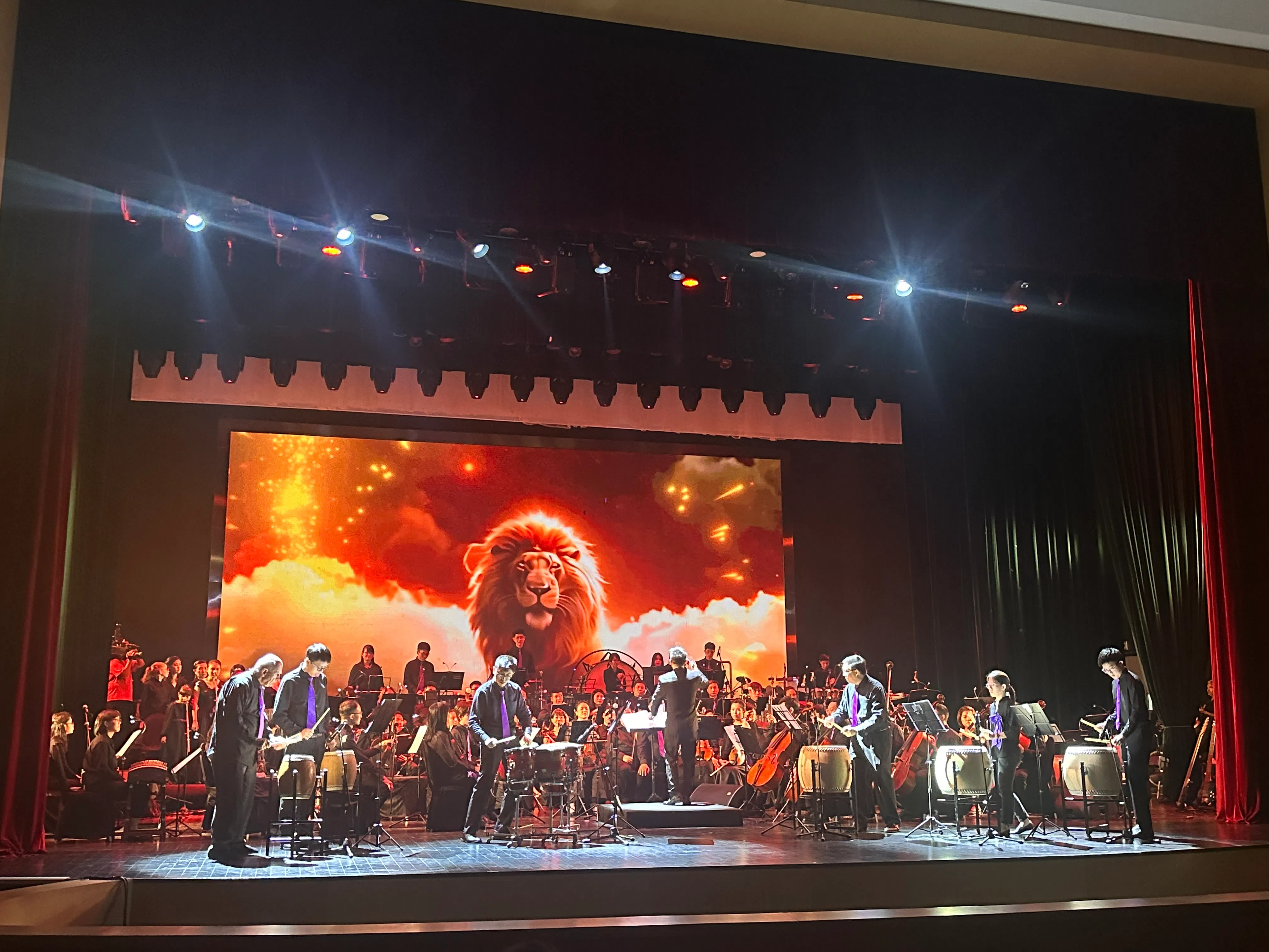 紫色交响乐团在“新柔友谊交响曲”音乐会上表演打击乐。（焦乙荟摄）