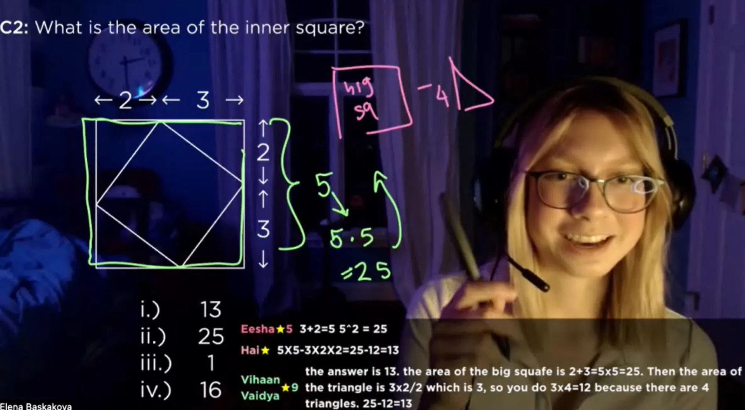 罗博深的在线教学平台衔接三方，一是他招聘的年轻导师、一是学生，最后则是一位即兴喜剧表演者。年轻导师在教课时，可从屏幕看到数学题、学生和表演者，也能随时与学生或表演者在线沟通。报名学习的学生则只能看见导师和数学题。（罗博深提供）