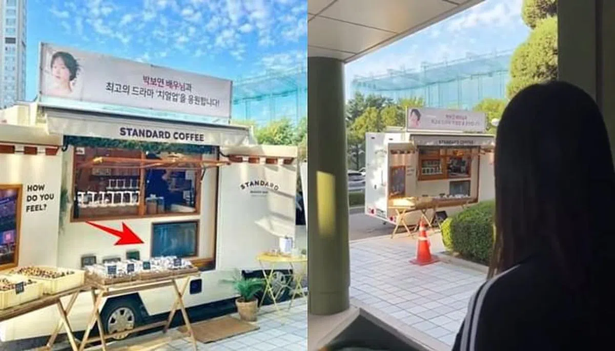 粉丝爆料，从未送过应援车给同团成员的Rocky却为女友送上咖啡应援车。（互联网）