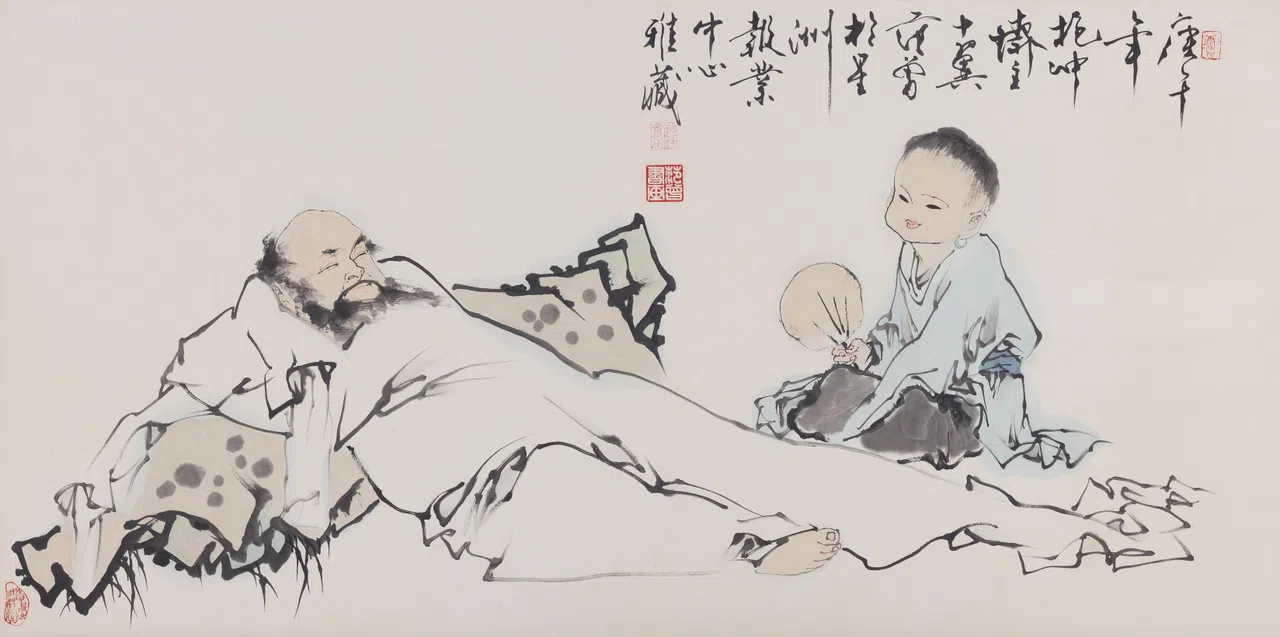 范曾1990年赠予华文报的《诗人与童子》。（新报业媒体华文媒体集团藏画、焦点出版提供）