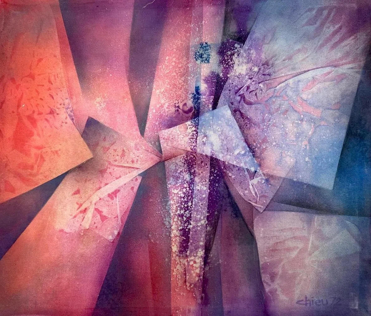 丘瑞福抽象峇迪画《抽象#1》（60x40cm，1972）。（丘艺才提供）