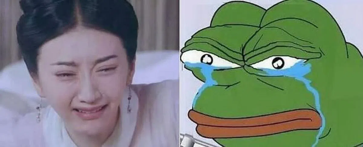 景甜自嘲整容失败，自己变成“悲伤蛙”。（互联网）