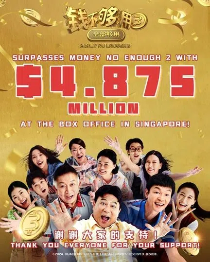 《钱3》以487万5000元的票房，成功挤入新加坡亚洲电影票房榜第10名。（嘉华院线提供）