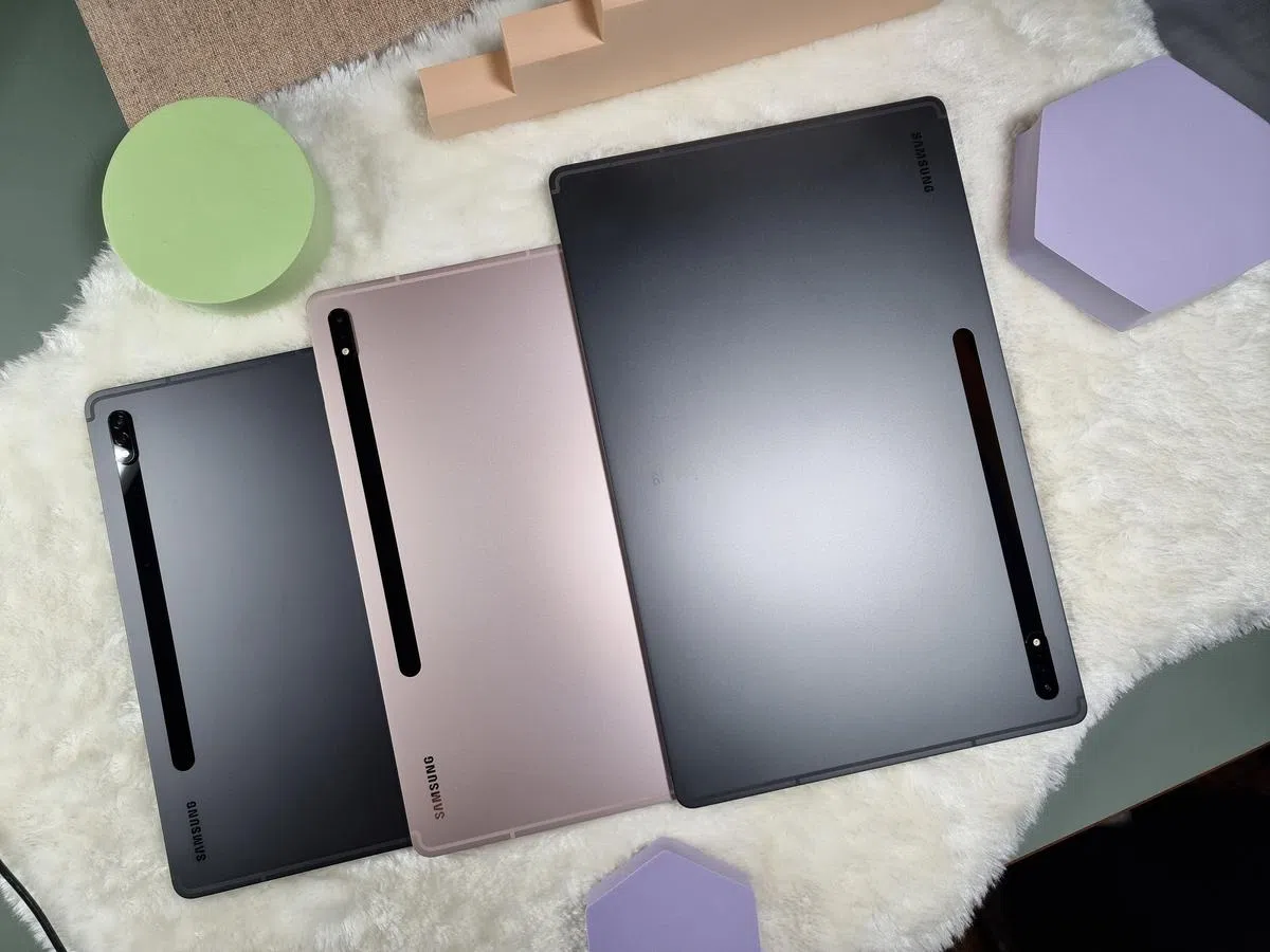 三星新平板电脑是Tab S8（左起），Tab S8+及Tab S8 Ultra。