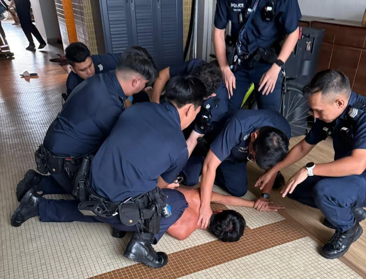 青年一度情绪激动，被警员制伏在地。（档案照片）