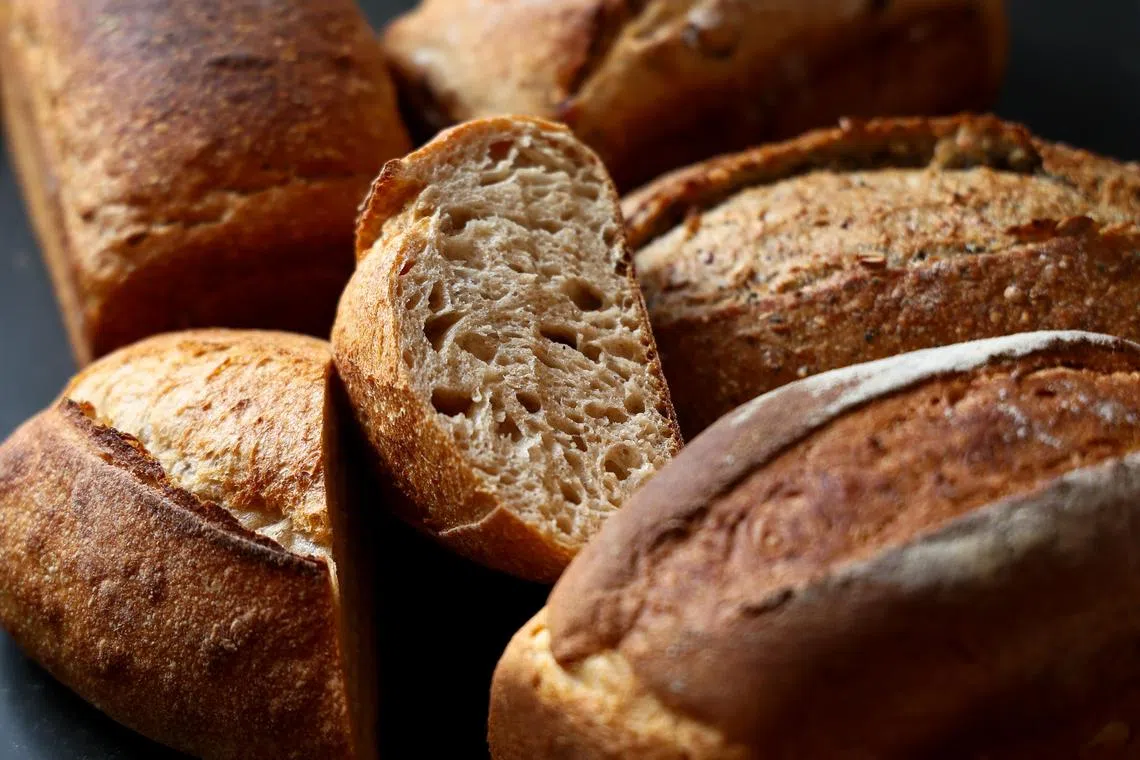 Baker’s Bench Bakery面包咖啡馆的酸种面包，外层酥脆里面香软。（龙国雄摄）