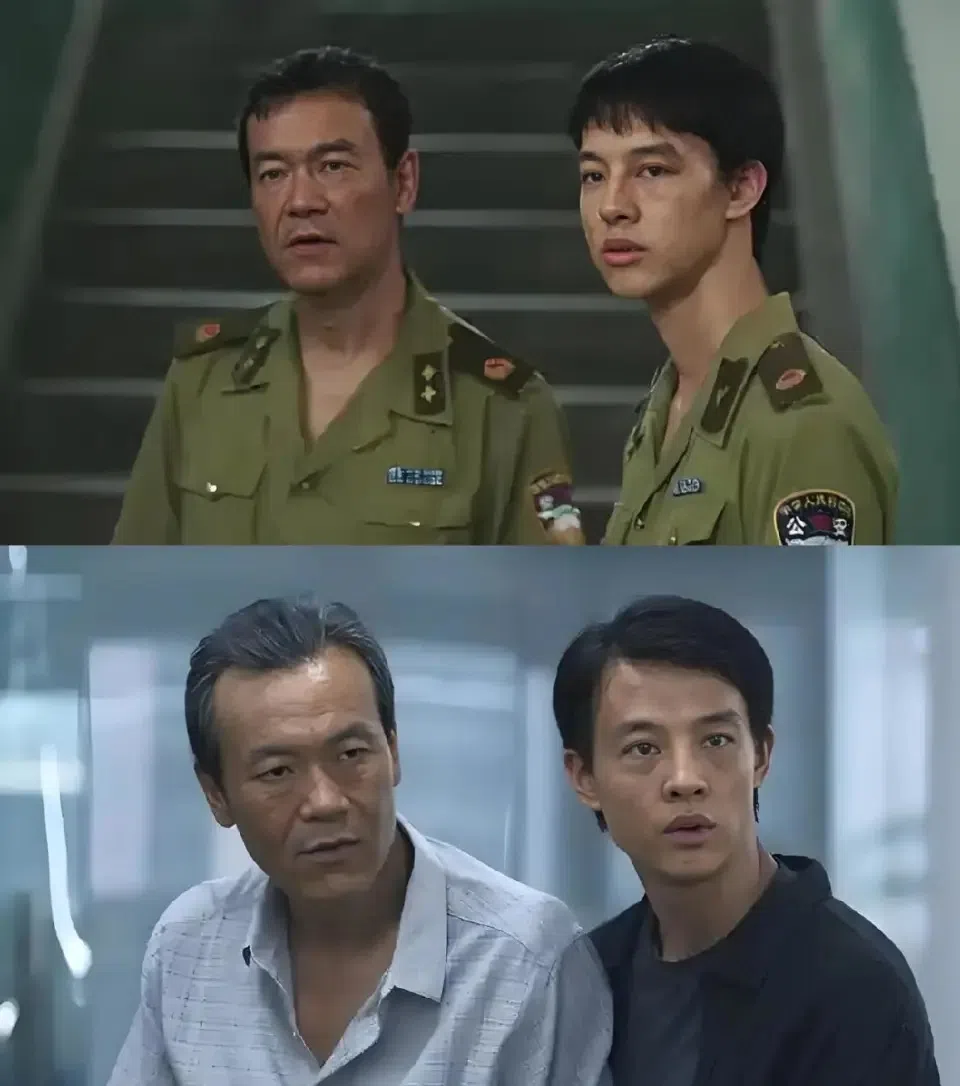 廖凡（上图左，下图左）带着徒弟尹昉追查胡同杀人案，两人外貌的转变尽显宝贵青春的流失。（互联网）