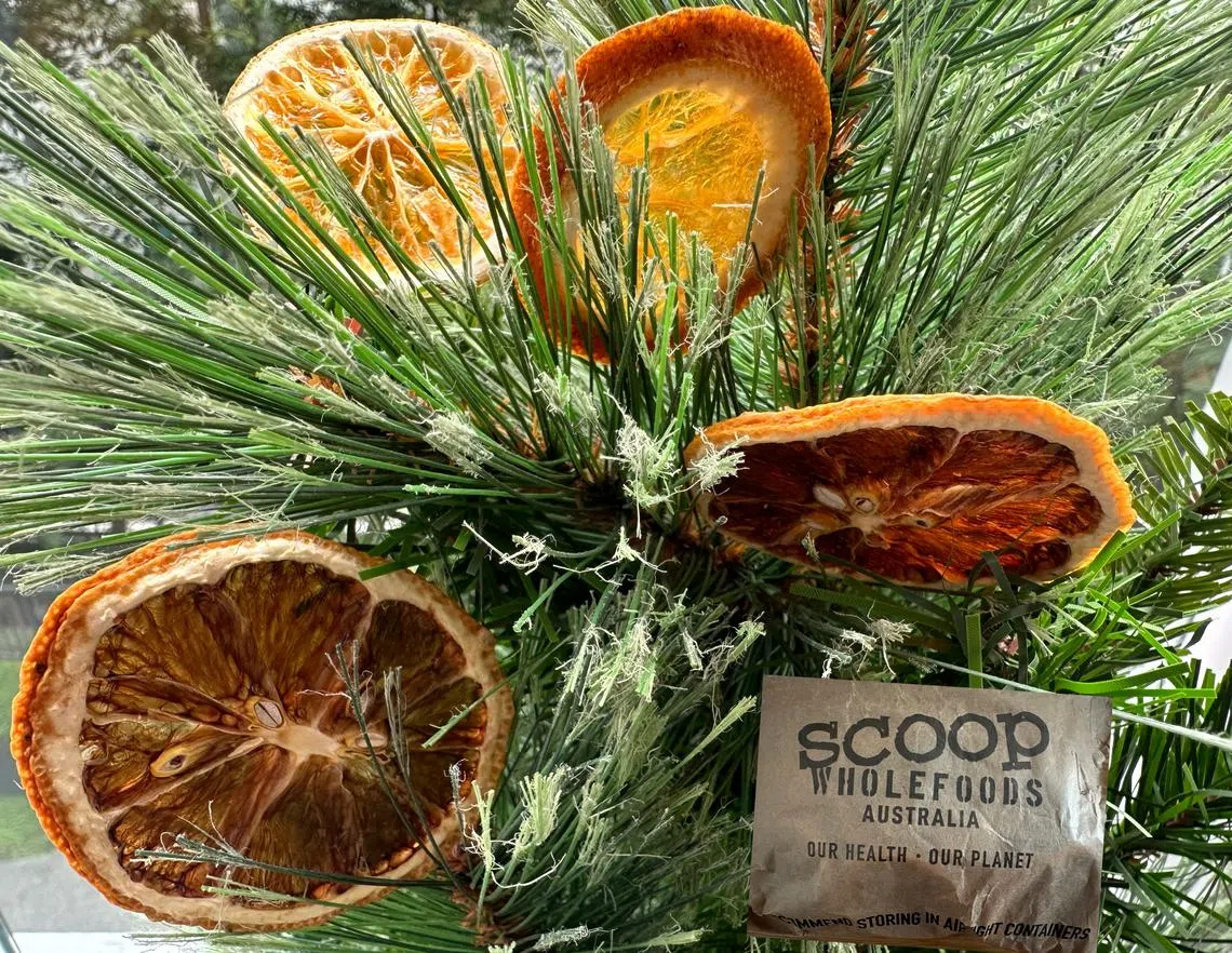 黄色的干柠檬片和颜色比较深的干橘子片，纯天然，不含添加物。（李亦筠摄）