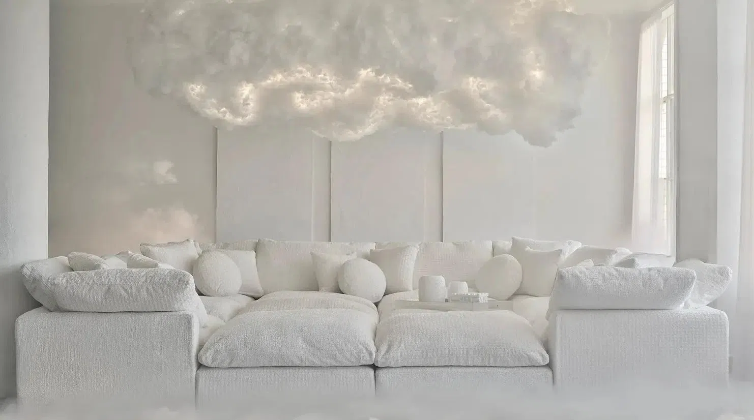 以Cloud Dancer为主题色的家居构想效果图。（互联网）