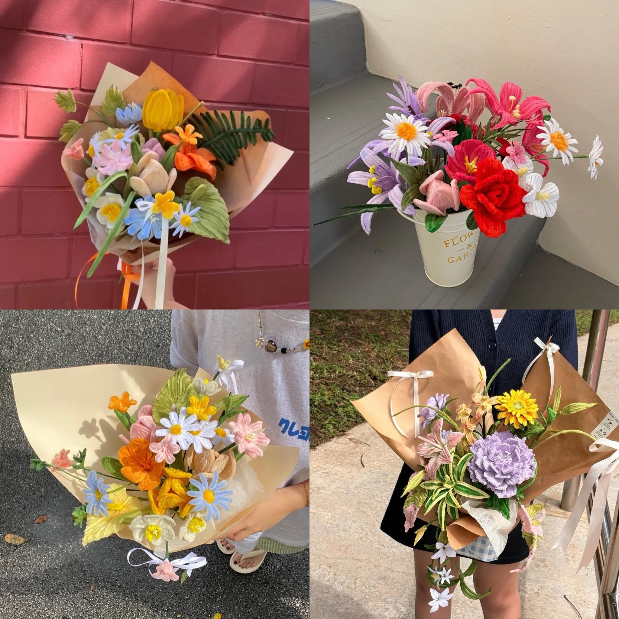 Ah Gu Gu采用雪尼尔来制作各种栩栩如生的假花。（Ah Gu Gu提供）