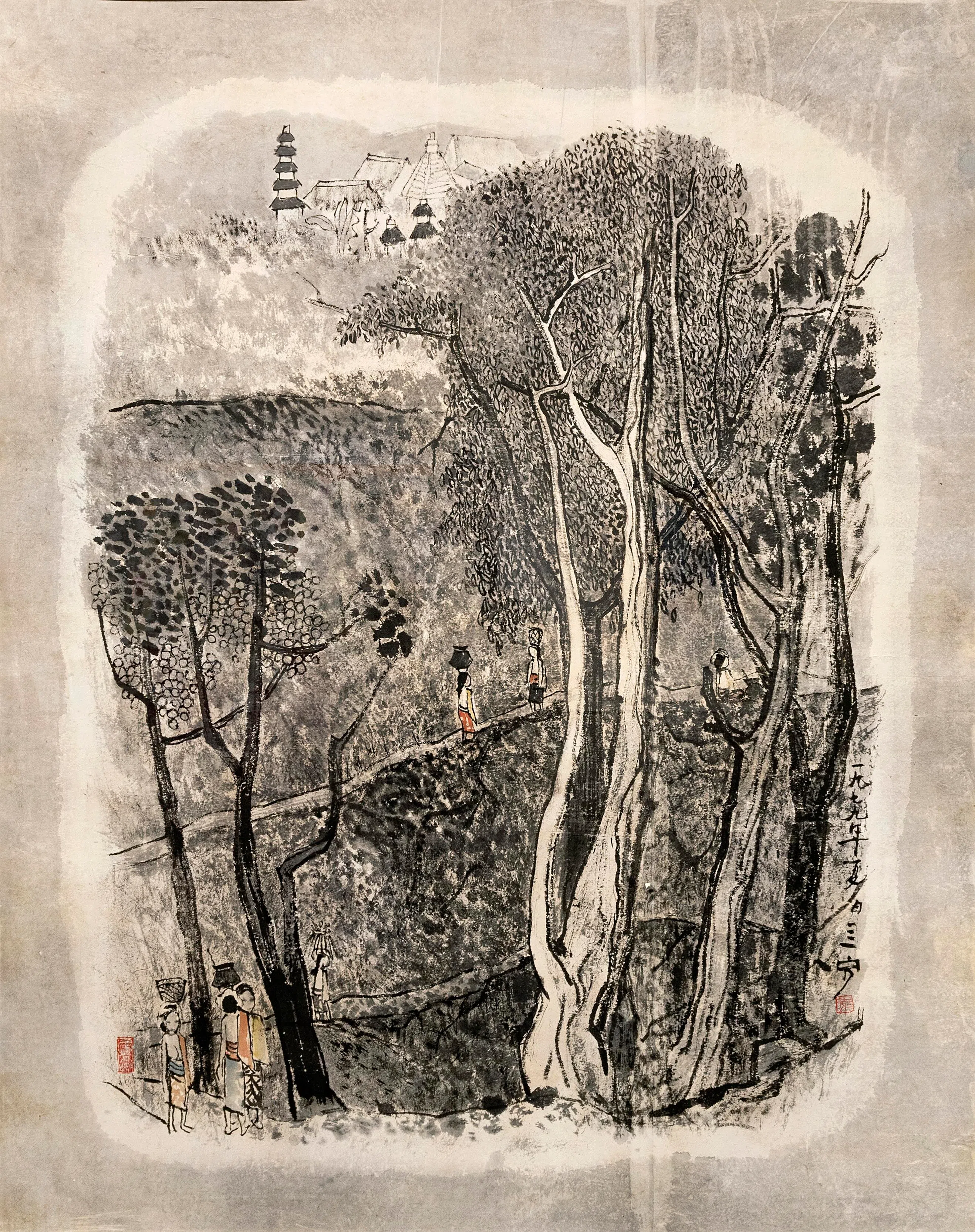 锺四宾水墨画《寺庙路上》（1979）。（主办方提供）