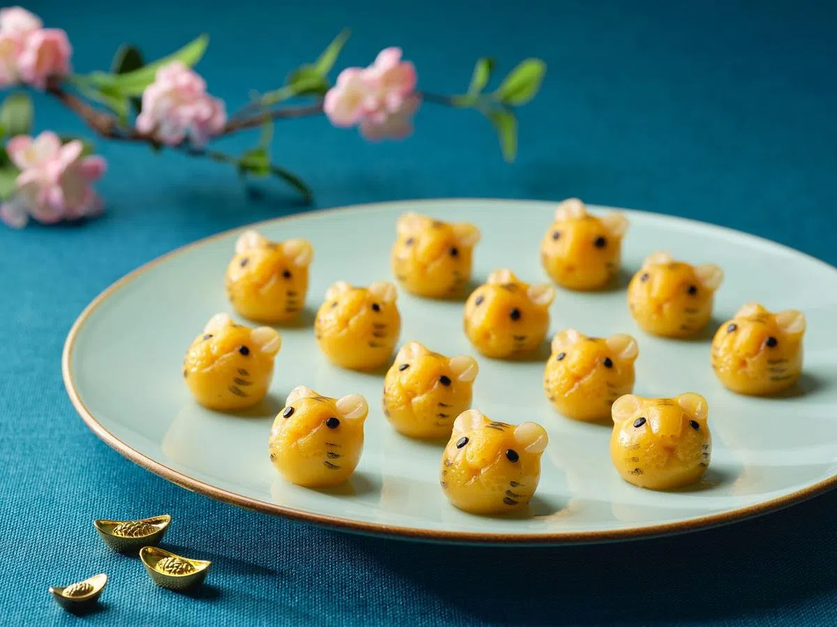 四川豆花饭庄的像生虎造型年糕“虎年步步高”，精致逗趣。（餐馆提供）