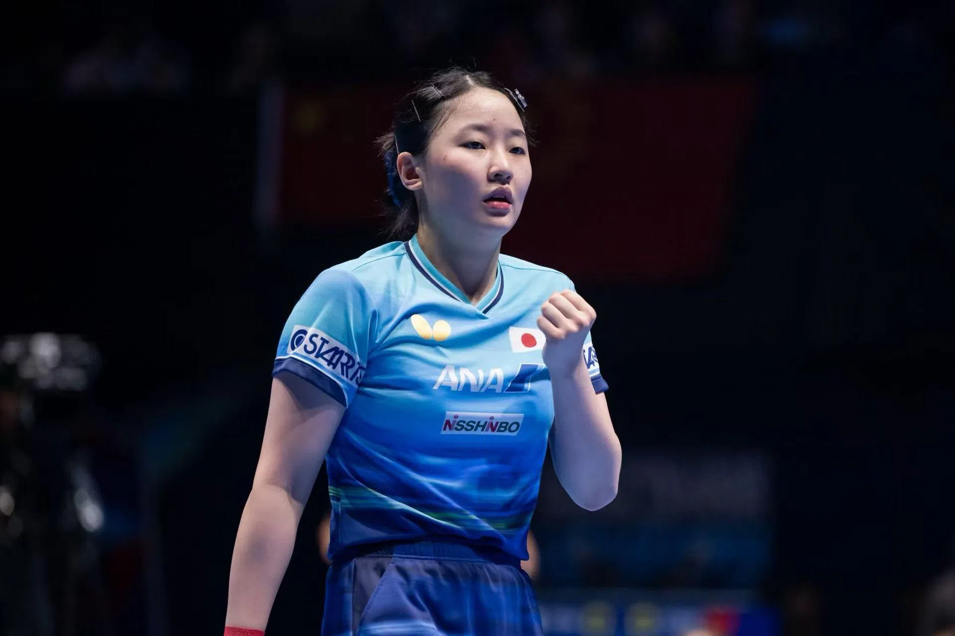 日本天才少女张本美和（图）力克王曼昱先拔头筹，为日本拿下主动权。（国际乒联提供）