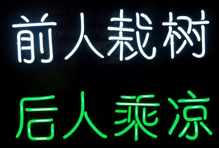 姚诗韵霓虹灯作品《感谢您成为光明》（2015）取自谚语“前人栽树，后人乘凉”。（主办方提供）