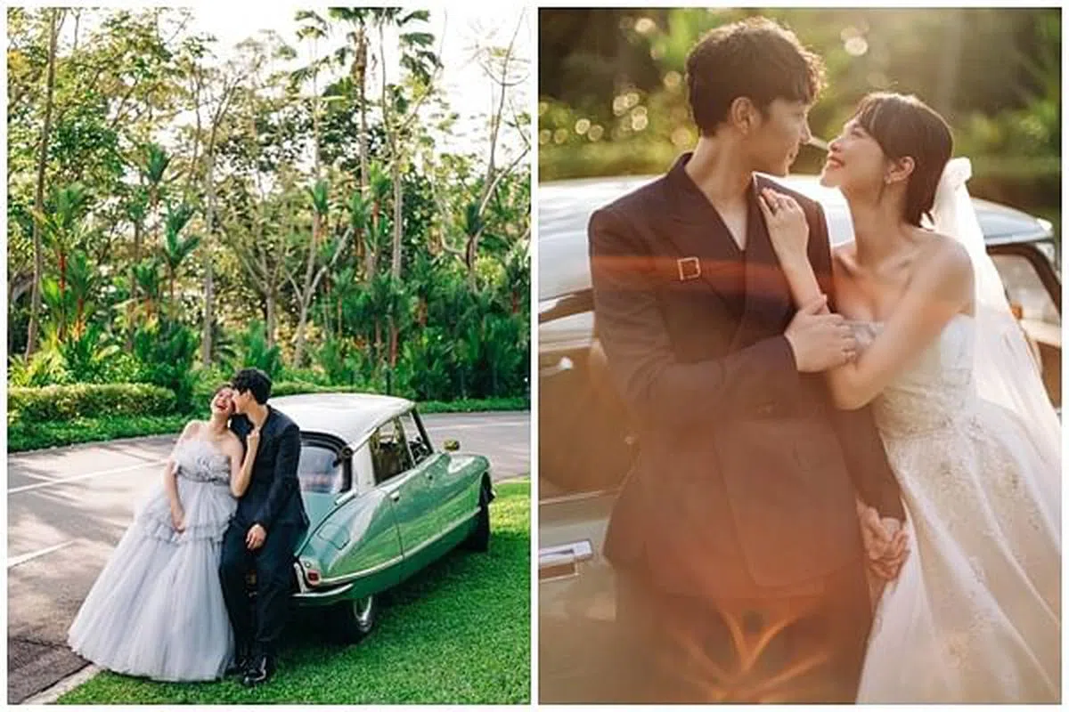 徐鸣杰和陈凤玲发布第2轮婚纱照，洋溢爱的气息。（徐鸣杰提供）