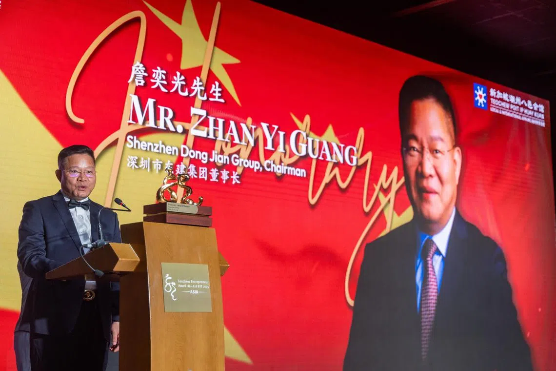 中国深圳东建集团董事长詹奕光，是海外荣誉潮人企业家奖得主。（吴先邦摄）