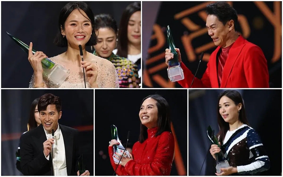 陈凤玲（左起顺时针）、黄炯耀、林慧玲、黄暄婷和徐彬夺得“十大”。（新传媒提供）