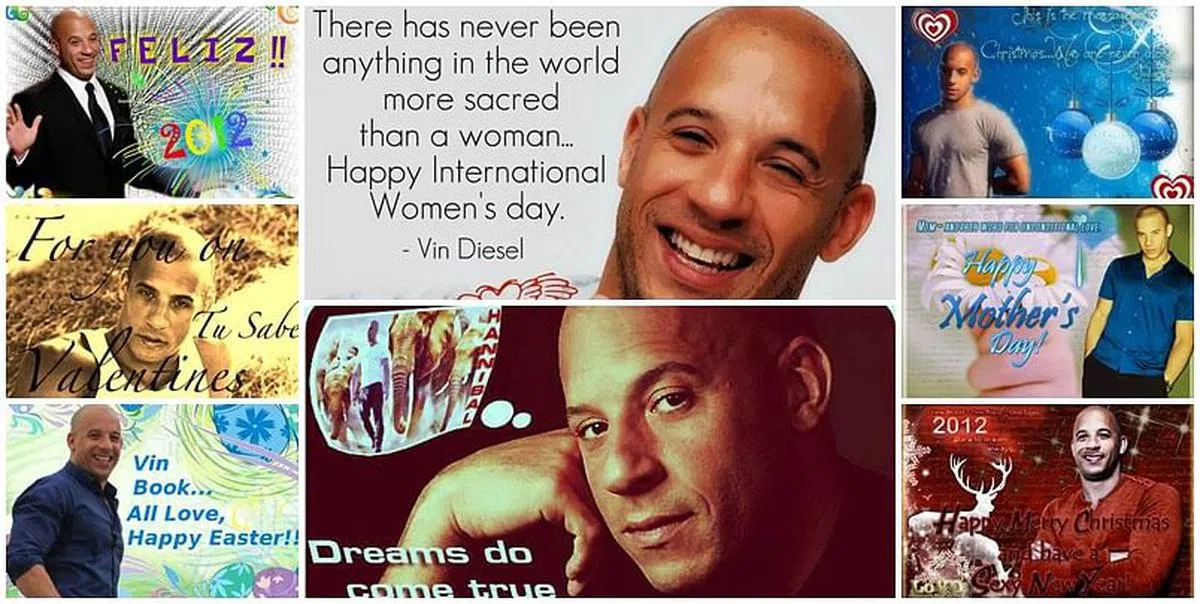 Vin Diesel逢年过节都推出“长辈图”，从元旦、情人节、复活节、母亲节、圣诞节，到三八妇女节都发。（面簿）