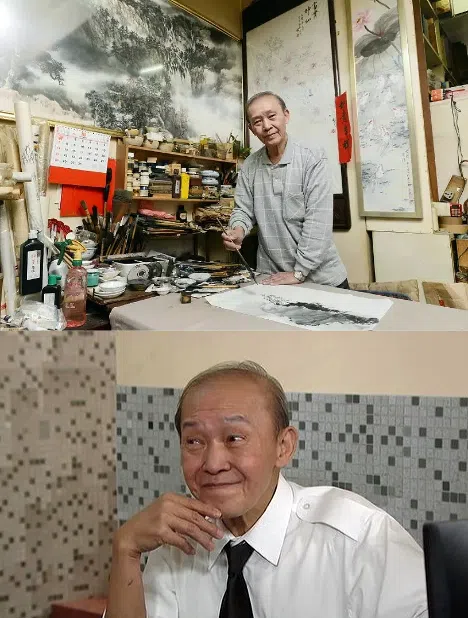 陈勉良是一位知名水墨画家（上图），在《爱‧回家之开心速递》饰演大厦保安员昌叔（下图）。（互联网）