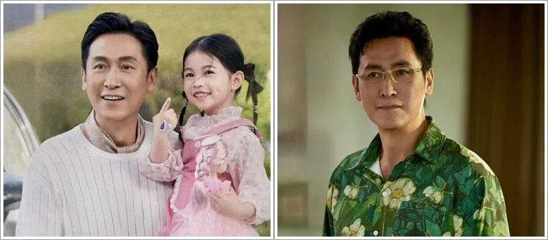 马德钟在《女神蒙上眼》（左图）饰演的齐文为传宗接代找代孕，他在前阵子收官的《我的山与海》（右图）饰演的利欲熏心的黄耀东。（取自剧集微博）