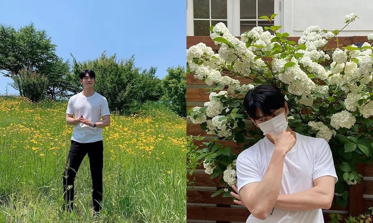 经纪公司贴出的照片（左）被眼尖粉丝发现“修图”，姜泰伍隔天宠粉晒出“零修图”版本。（图/IG）