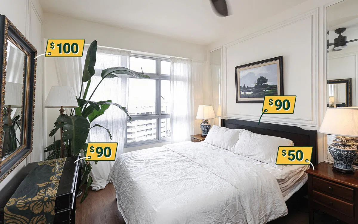 主人房的实木床架，是Luqman的得意战利品之一（制图/郭佳欣）