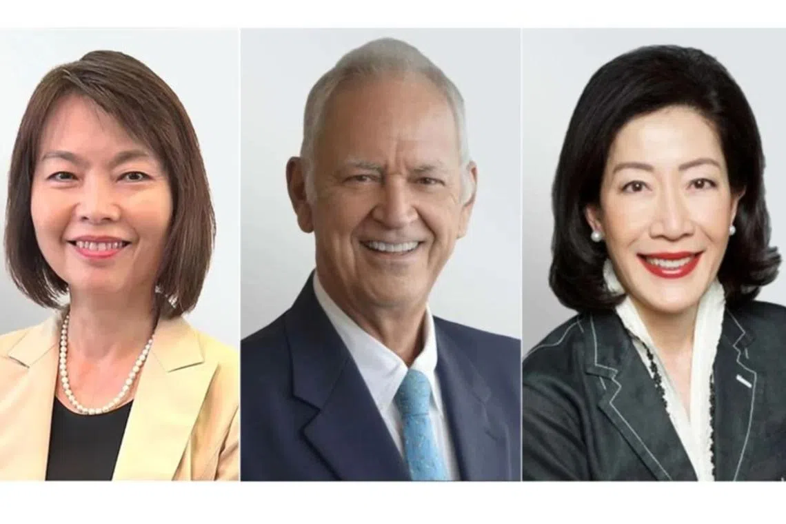 辞任的三人，分别是城市发展独立非执行董事杨玉芳（左起）、德斯贝莱（Daniel Marie Ghislain Desbaillets）和邓爱爱。（CDL）