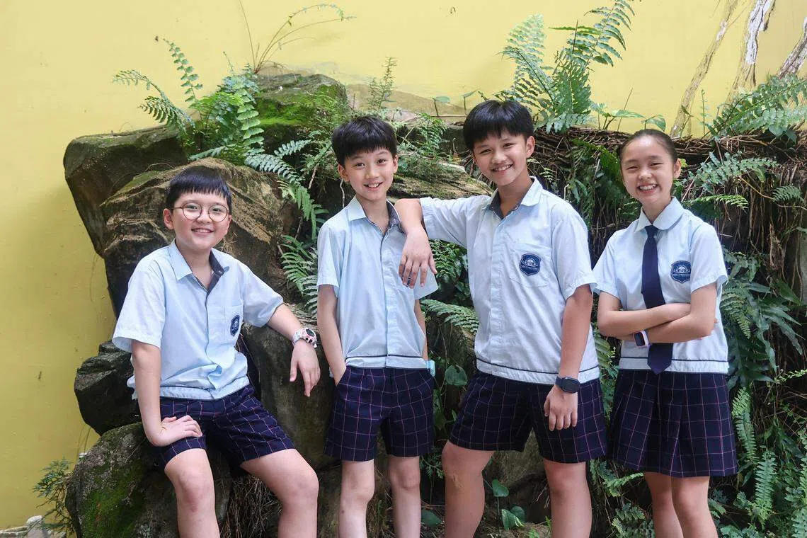 《小孩不笨3》童星黄智扬（左起）、周俞辰、松恒和吴委恩。（陈渊庄摄）