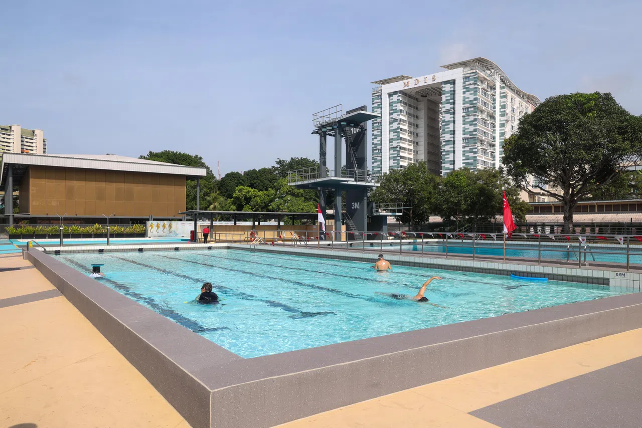 ActiveSG女皇镇体育中心保留原有跳水台，并新增陆上跳水训练设施，支援新加坡国家队训练。（吴先邦摄）