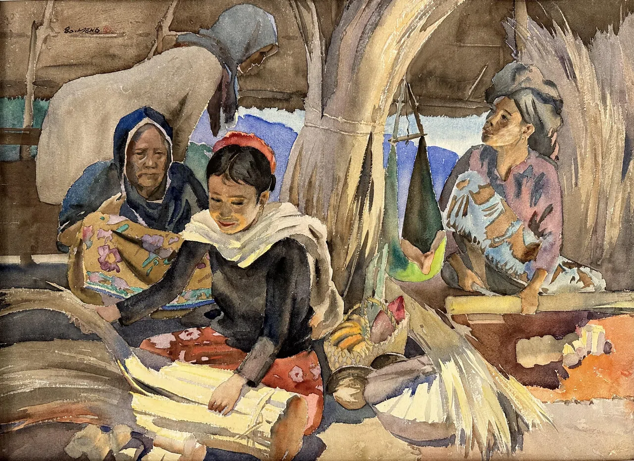 萧学民少见的水彩画《农忙季节》（1980）。（海卉艺苑）