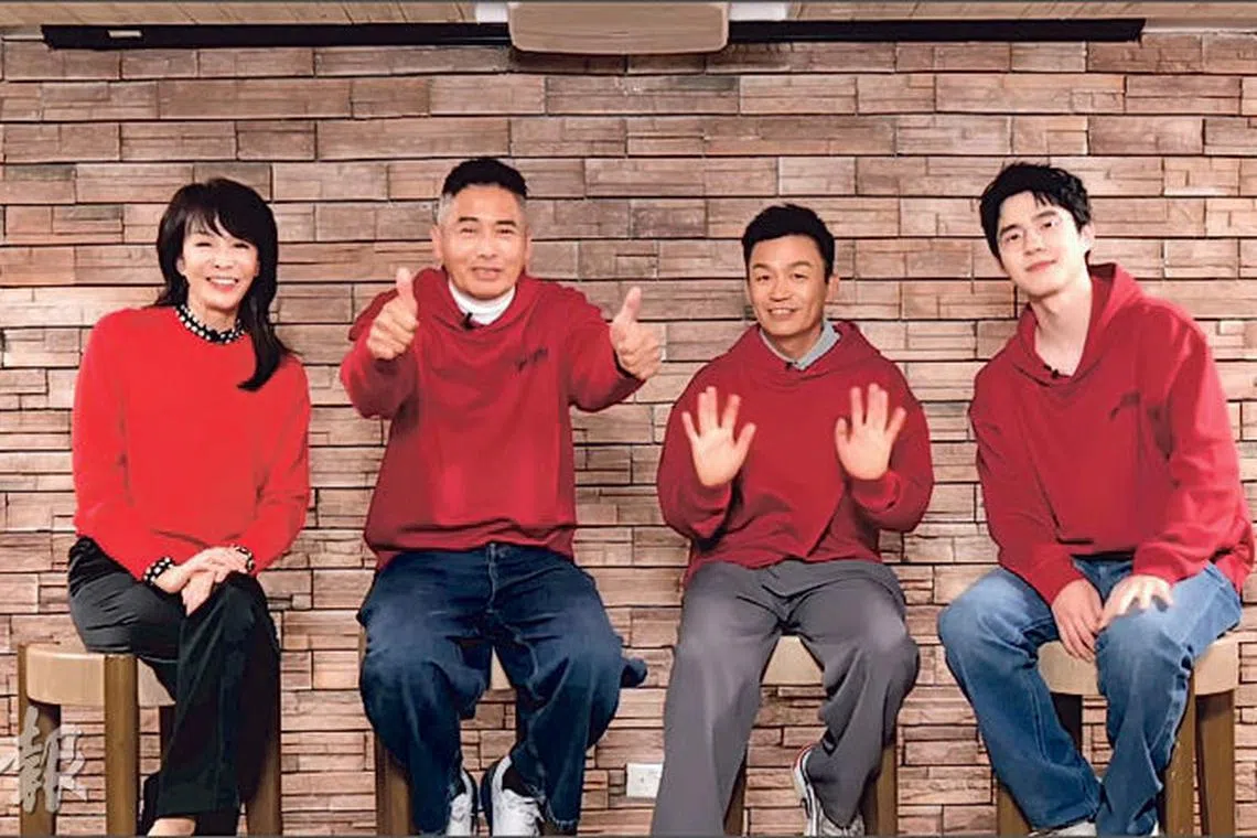 郑裕玲（左起）主持的“The Do Show”邀请周润发、王宝强和刘昊然上节目。（互联网）