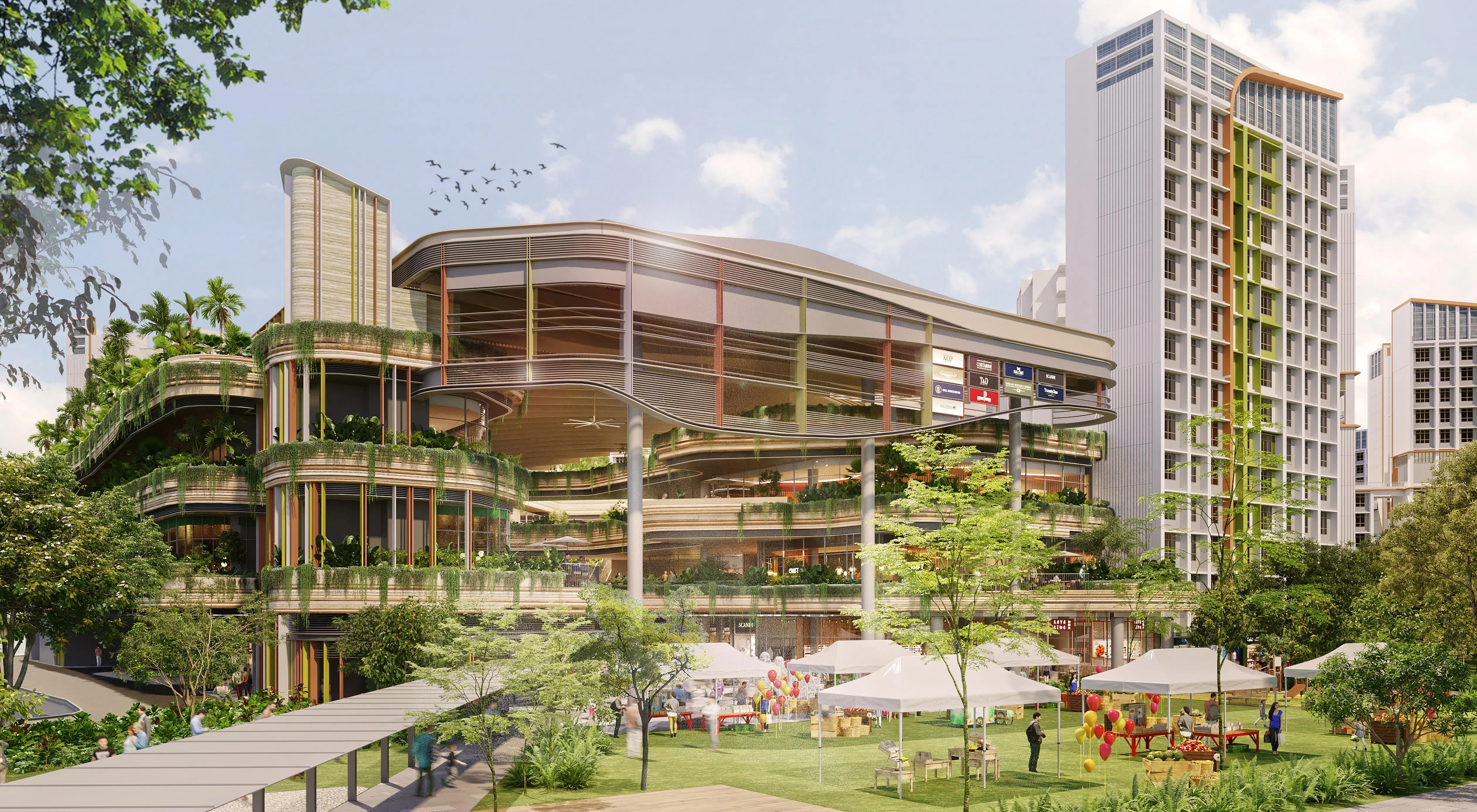 登加第二座邻里中心Parc Point位于园林区，面积有1万6000平方米，入驻商家和设施将从明年第一季度起陆续开业。（建屋局提供构想图）