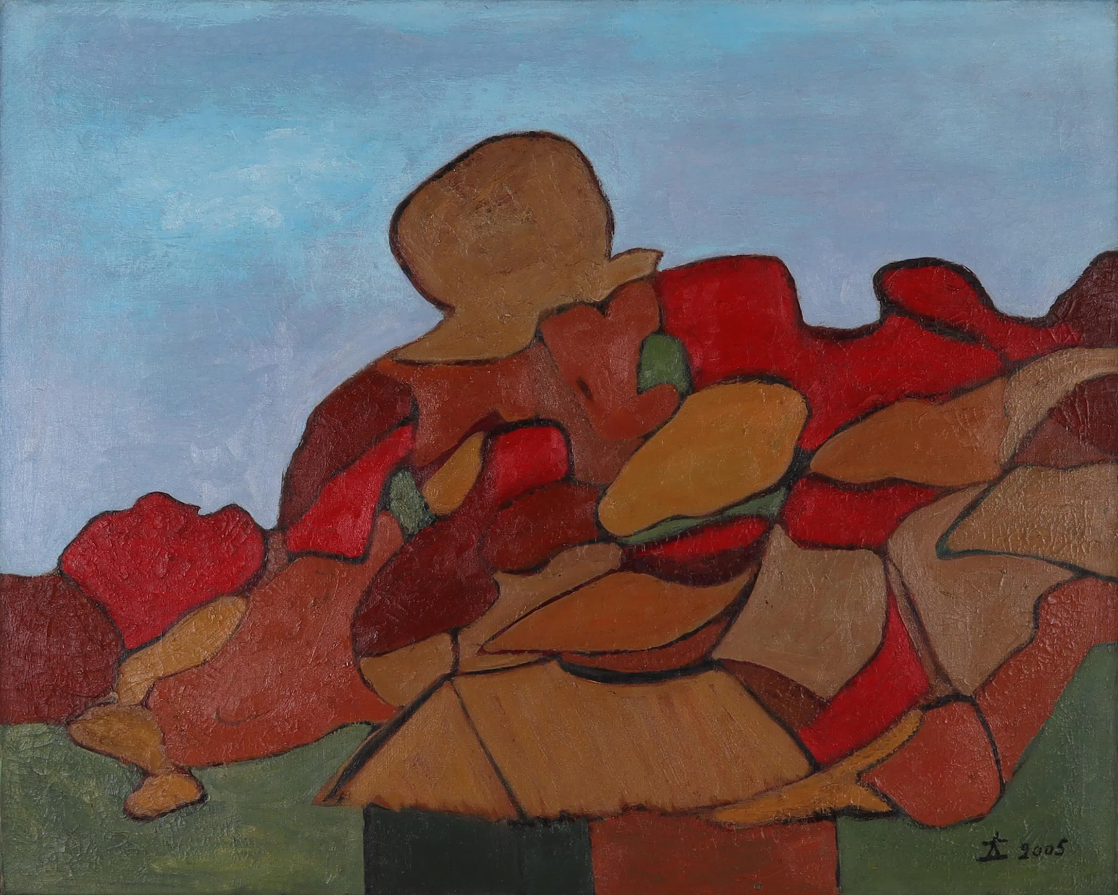 陈城梅油画《五彩石》（2005）。（林大艺术中心提供）