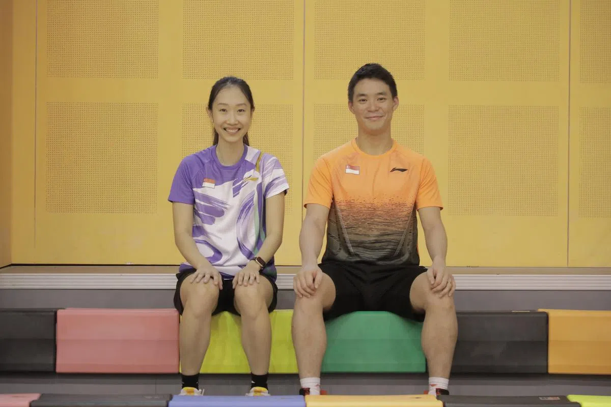 我国混双夫妇许永凯（右）和陈薇涵感情要好。（林国明摄）