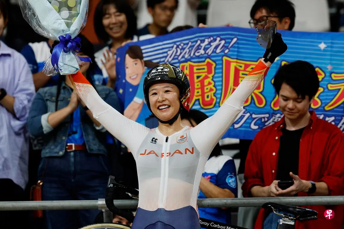 日本“脚踏车女王”梶原悠未连续三届夺下场地脚踏车全能赛亚运金牌。 （路透社）