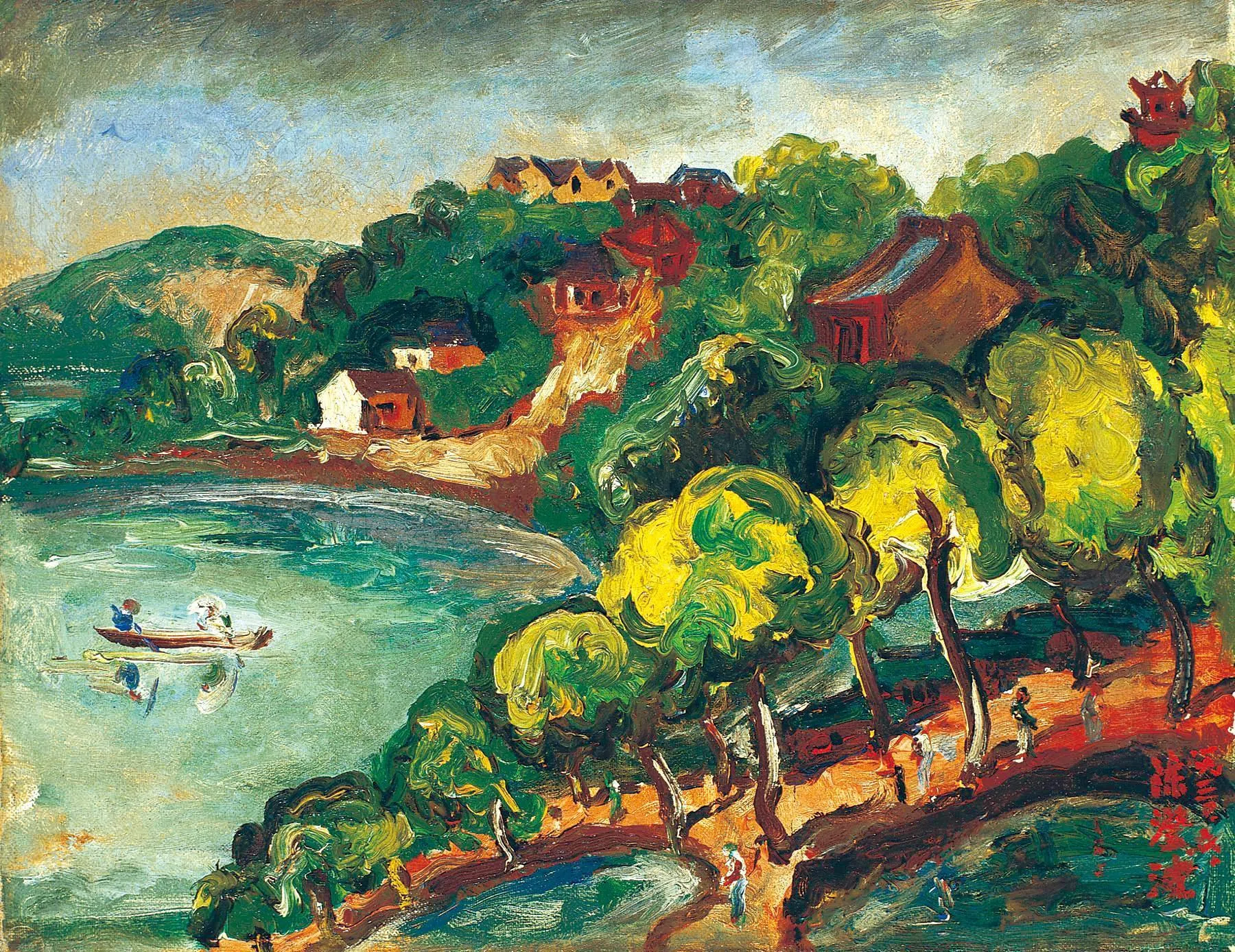 台湾陈澄波油画《夏日湖畔》（1930）。（尊彩艺术中心提供）