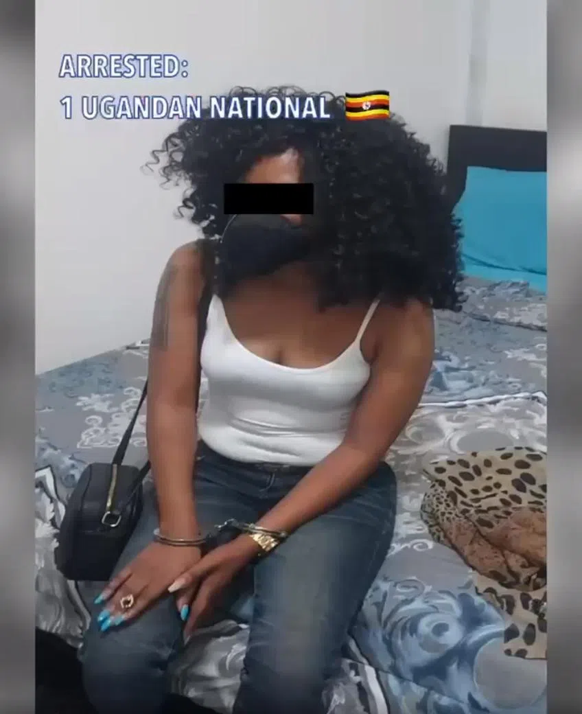 一名来自乌干达的女子，于5月8日在惹兰苏丹被捕。（取自移民与关卡局脸书）