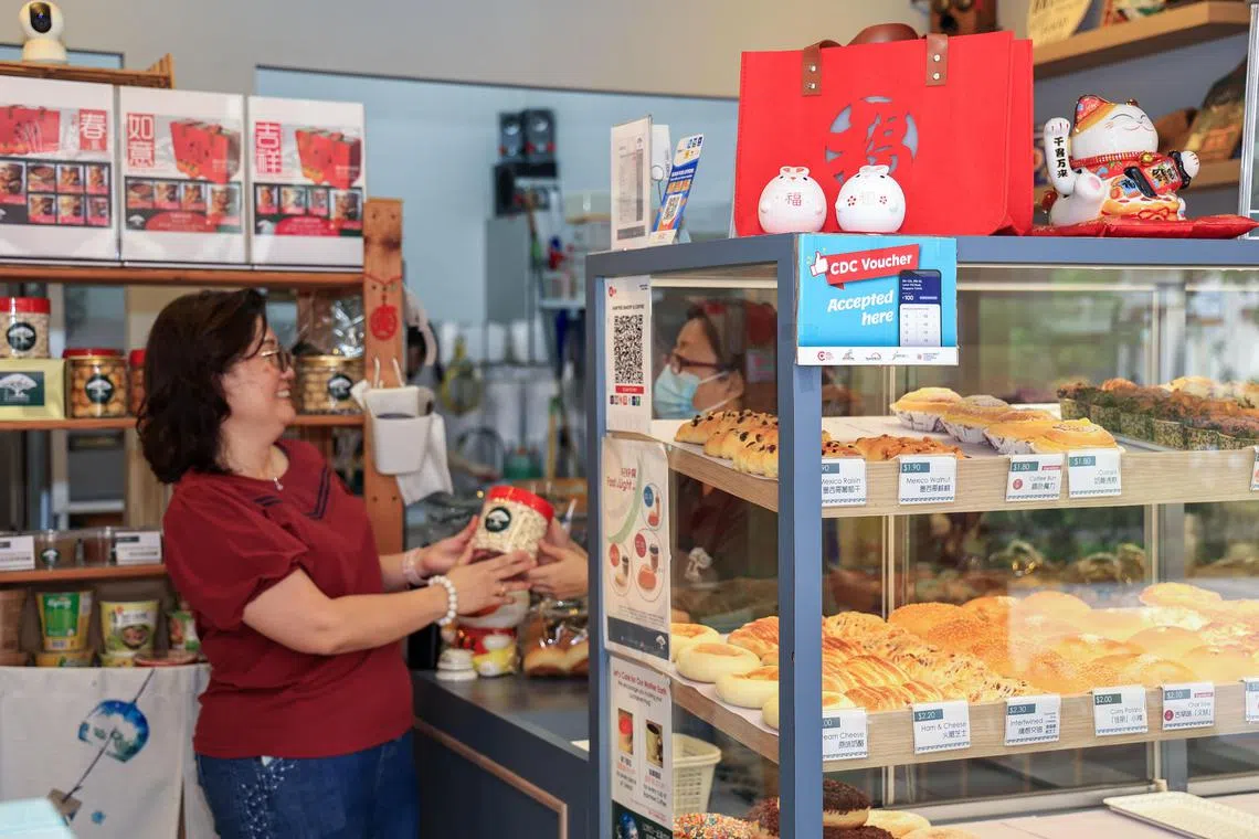 今年6月底，每户新加坡家庭可再获得300元社区发展理事会邻里购物券，明年1月另获得300元，总额600元。（吴先邦摄）