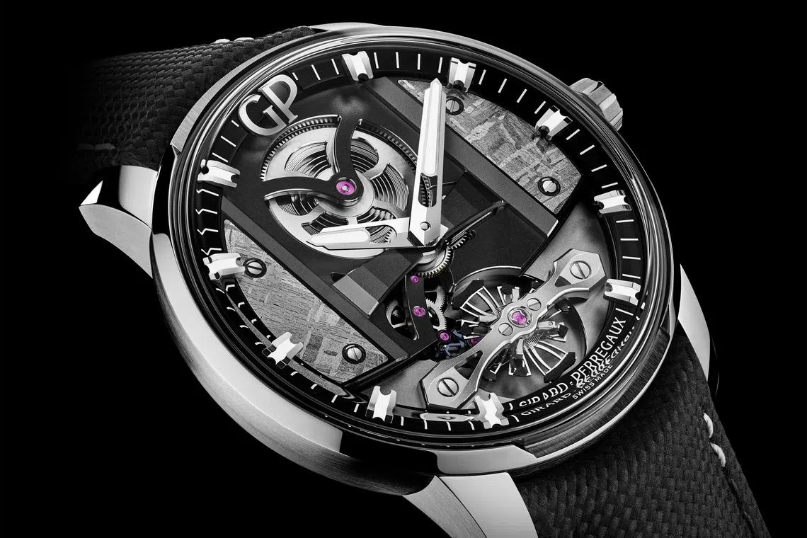 芝柏表Free Bridge陨石腕表采用小行星带的陨石碎片，呈现天然的魏德曼花纹。（芝柏表提供）