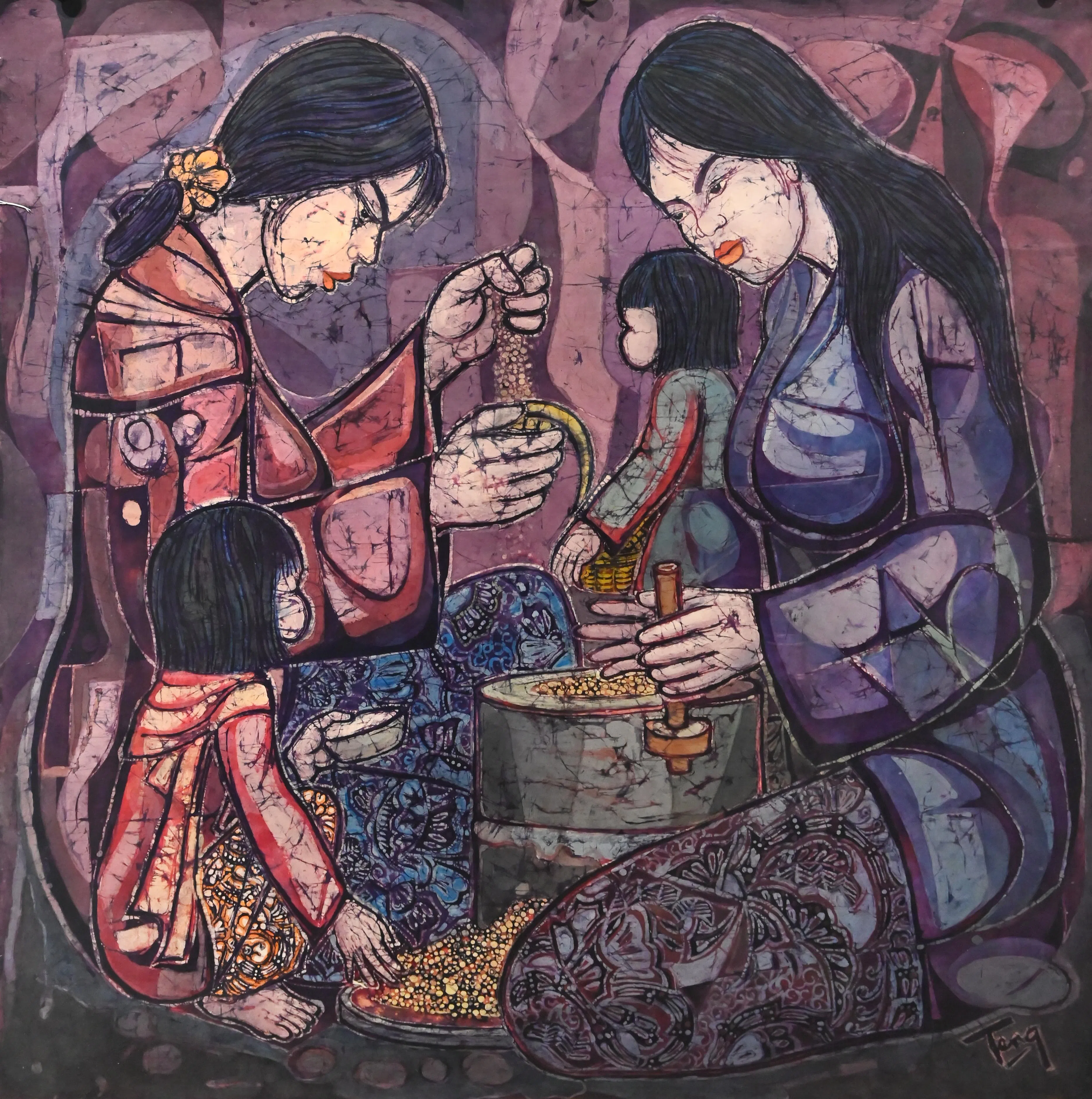 蔡天定峇迪画《母亲的传承》（1983）。（集菁艺社提供）