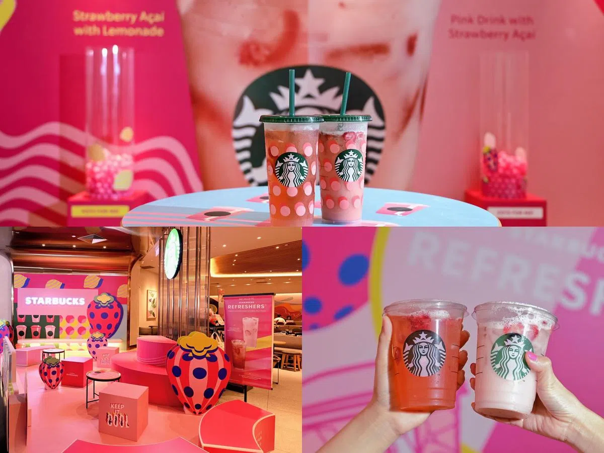 星巴克推出两款新饮——Pink Drink和Strawberry Acai Lemonade以及粉色概念快闪店（商家提供）。