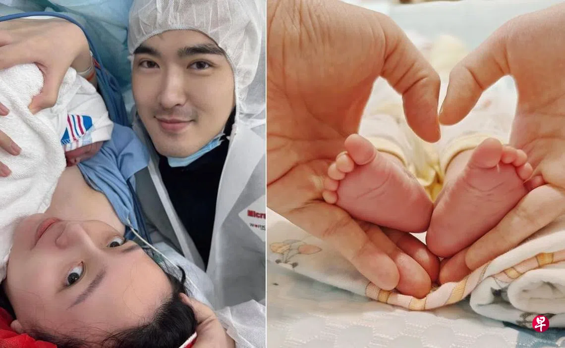 李腾（左图右）和妻子Gina迎来儿子Ellison。 （取自Gina、李腾IG）