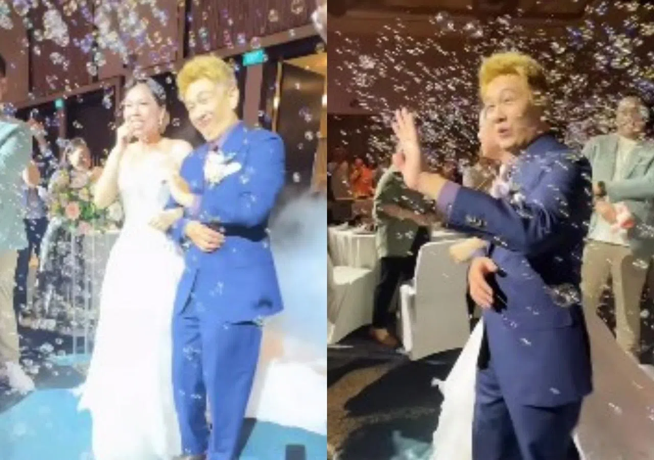 一对新人在婚宴上接受亲友的祝福。（潘嗣敬IG限动视频截图）